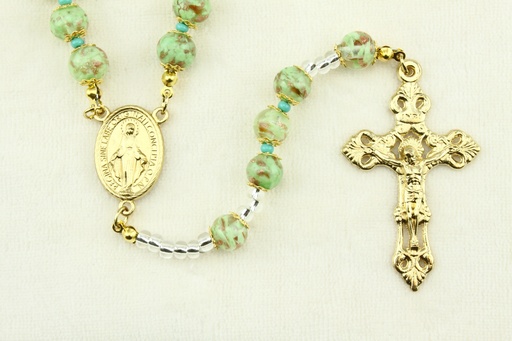 [RZK-05M01GR] Rosary - Venizian Mosaïc in box - green (⌀9mm)