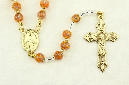 [RZK-05M01OR] Rosary - Venizian Mosaïc in box - orange (⌀9mm)