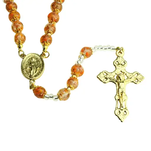 [RZK-05M01OR] Rosenkranz - Venizian Glass in Schachtel - Orange (⌀9mm)
