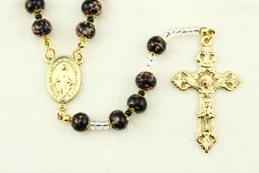 [RZK-05M01ZW] Rosary - Venizian Mosaïc in box - black (⌀9mm)
