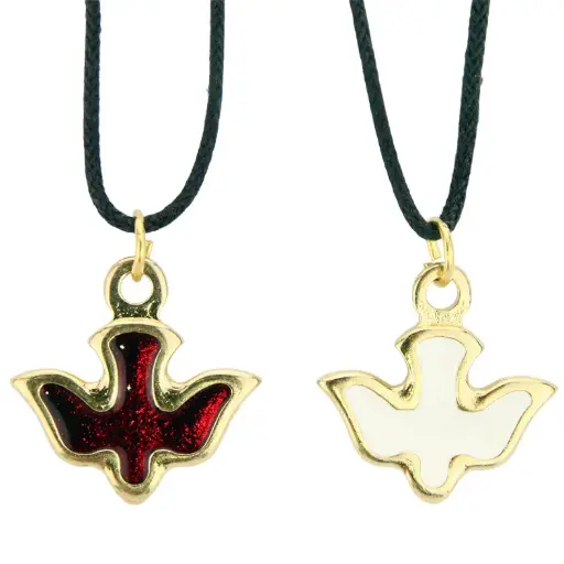 [KOK-35M002] Metalen duifje met email - wit/rood (25x25mm)
