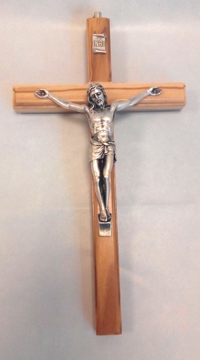 [MKR-35OL003] Croix murale avec christ - bois d'olivier - 20cm
