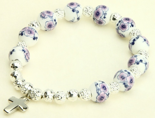 [ARM-35M001] Bracelet/dizainier/élastique - porcelein/assorti - 10mm/croix