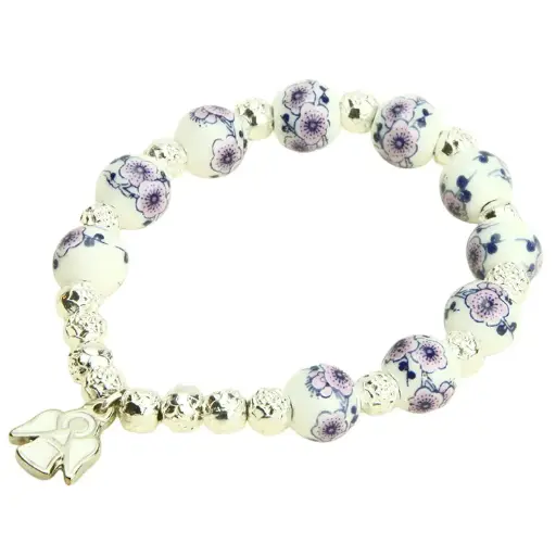 [ARM-35M002] Armband/tientje/elastisch - porcelein/assorti - 10mm/Engeltje