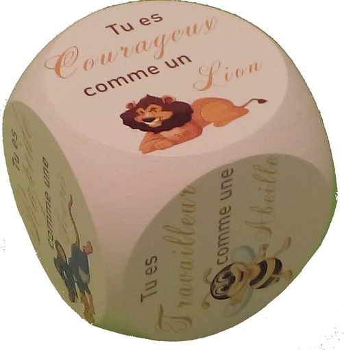 [DBL-41FR07] Prayer dice 'Motivation'- Animals -49mm/white/french