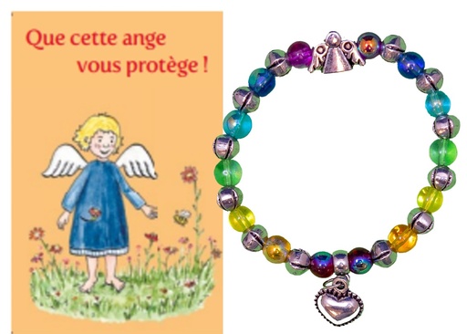 [ARM-08ENG05] Bracelet/elastic - pink - Gardien angel/french