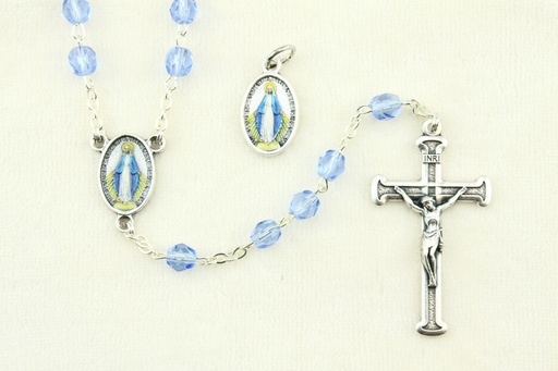 [RZK-55M002] Chapelt imm. cristal/bleu + Médaille Miraculeuse en boîte (5x6mm)