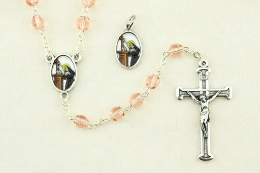 [RZK-55M003] Chapelt imm. cristal/rose + Médaille Ste Rita en boîte (5x6mm)