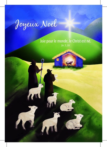 [CRT-21NS060] Carte simple Noël - 10,5x15cm - Joie pour le monde, le Christ est né - Jn 3,16