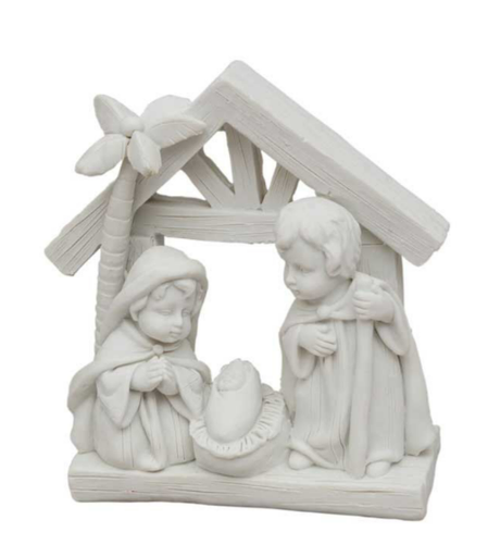 [KGR-92M001] Hl.Familie/krippe - polystone/weiss - 11,5x9,5x4,5 cm