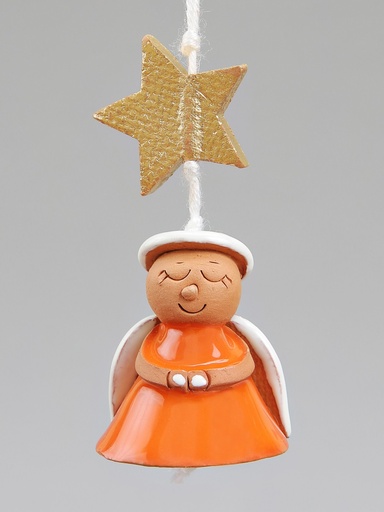 [ENG-03M01OR] Terracotta engeltje/Oranje emaille - hangend - 4x4x8cm
