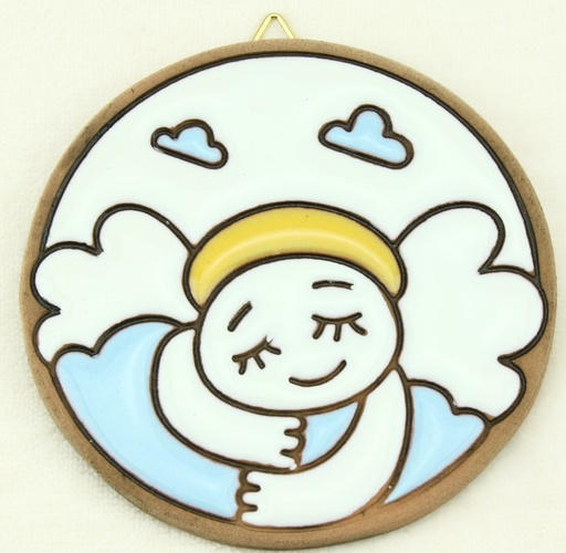 [MDW-03M01BL] Medaillon ceramic - angel - pastel blu (⌀ 75mm)