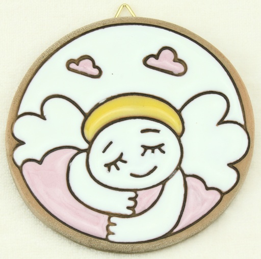 [MDW-03M01RS] Wiegmedaillon Engel/Keramik - Rosa (⌀ 75mm)
