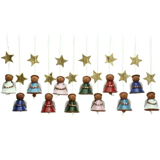 [ENG-03M01] Set van 12 terracotta engeltjes/emailleerd - hangend - 4x4x8cm