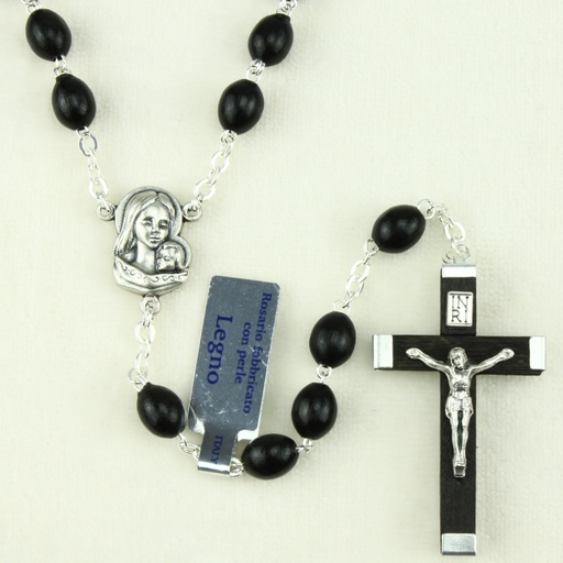 [RZK-55M005ZW] Rosary wood/chain/double - black