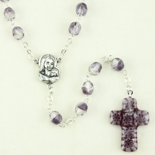 [RZK-55M007AME] Rosary glass/chain - Cross Murano - ametist