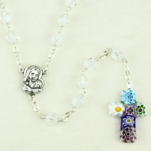 [RZK-55M007CRI] Rosary glass/chain - Cross Murano - cristal