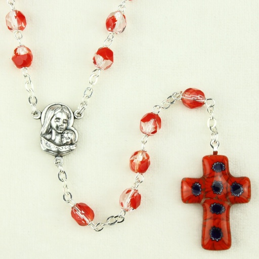 [RZK-55M007CO] Rosary glass/chain - Cross Murano - coraille