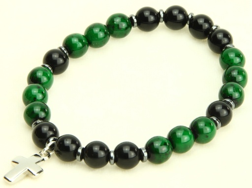 [ARM-35M004ZG] Bracelet - élastique/croix - noir/vert