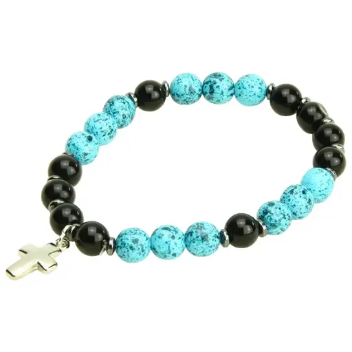 [ARM-35M004BL] Armband - elastisch/kruisje - blauw