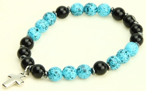 [ARM-35M004BL] Bracelet - élastique/croix - bleu