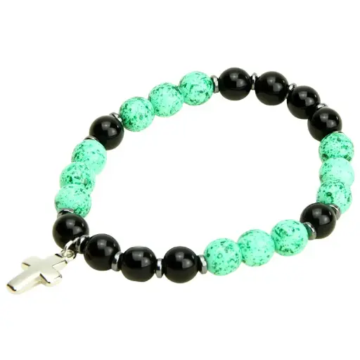 [ARM-35M004TF] Armband - elastisch/kruisje - tiffany