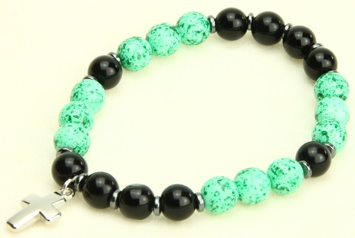 [ARM-35M004TF] Bracelet - élastique/croix -  tiffany