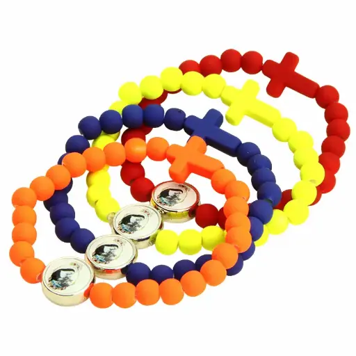 [ARM-35M007RIT] Bracelet - élastique/bois - coul. assorti - Ste Rita