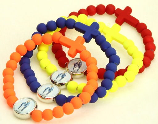 [ARM-35M007WON] Bracelet - élastique/bois - coul. assorti - Vierge Miraculeuse