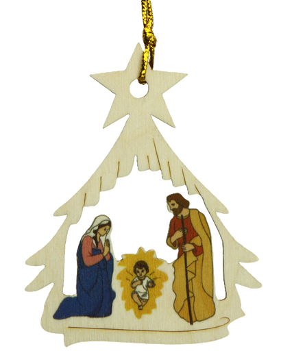 [KST-35M005] Pendentif sapin bois - Sapin/Ste Famille couleur (65x85mm)
