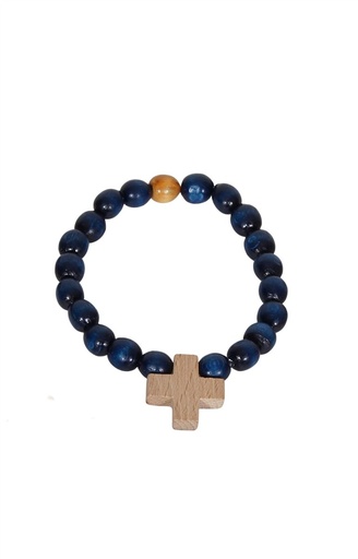 [ARM-57M01BL] Bracelet homme - perle bois/bleu - élastique (8x6mm)