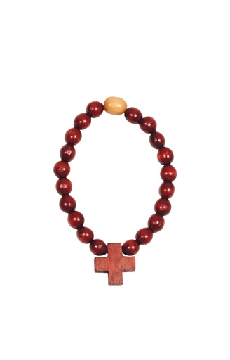 [ARM-57M01RD] Bracelet homme - perle bois/rouge - élastique (8x6mm)