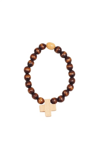 [ARM-57M01BR] Rosary bracelet - wood pearl - brown (8x6mm)