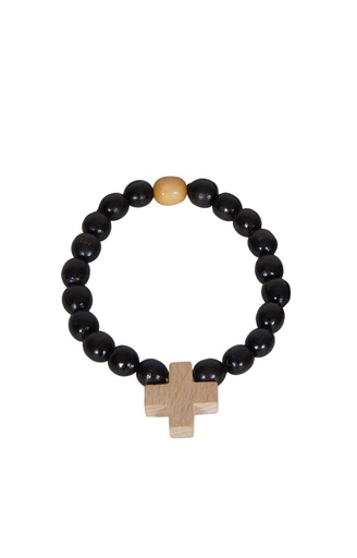 [ARM-57M01ZW] Bracelet homme - perle bois/noir - élastique (8x6mm)