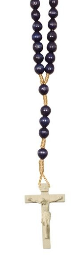 [RZK-57M01BL] Rozenkrans - houten kralen+kruis/koord - blauw (8x6mm)