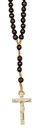 [RZK-57M01ZW] Chapelet - perles en bois/noir + croix en bois/corde - palissandre (8x6mm)