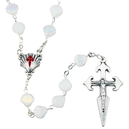 [RZK-35M003] Chapelet - Coquille St Jaques - verre/blanche (⌀ 9mm)