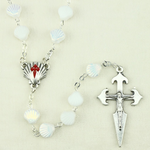 [RZK-35M003] Rosenkranz Hl.Jakobus Compostella - Glass/weiss  (⌀ 9mm)