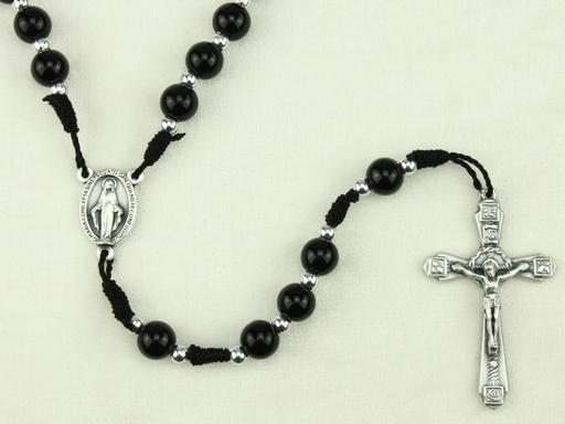 [RZK-35M004ZW] Chapelet - verre/sur corde - noir (⌀ 8mm)