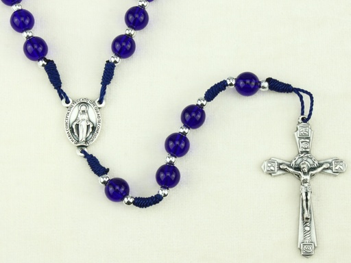 [RZK-35M004BL] Chapelet - verre/sur corde - bleu (⌀ 8mm)