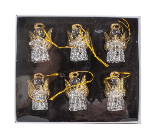 [KST-79GL6501] Glasengel m. gold Glitzer, 6er-Set-h=4,5cm