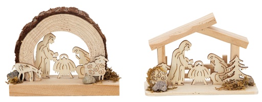 [KGR-79M5807] Holzkrippe mit Holzkrippenfiguren - sortiert (9x12cm)