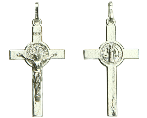 [HKZ-10BEN090] Croix St Benoit - Argent 925‰ (12x23mm)