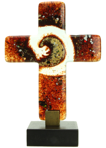 [MRL-890188] Croix en verre/rouge - soccle en bois (10x12cm)