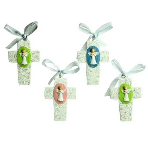 [MKR-30M003] Croix en résine avec ange - couleur assorti (45x60mm)