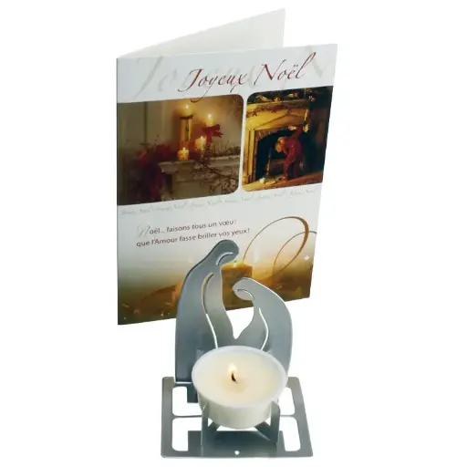 [KAN-30M012] Kandelaar metaal Kerst + dubbelkaart FR assorti (130x190mm)