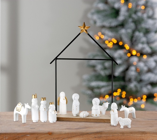 [KGR-30M002] Stal + Kerstgroepje poly - 13-delig (20x31cm)