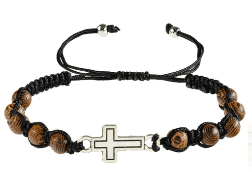 [ARM-72M004] Armband auf Kordel - Zehner/Holz mit Kreuz