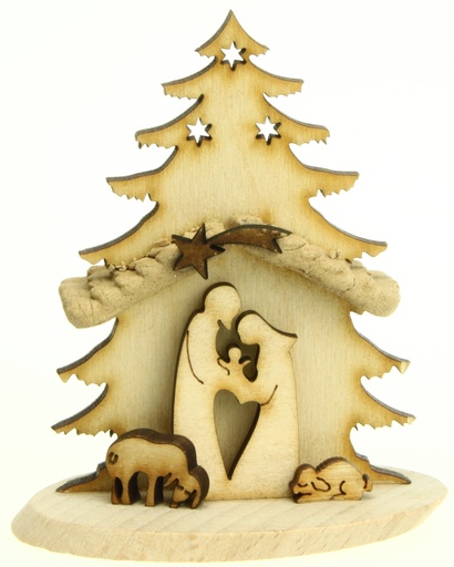 [KGR-07M06] Nativité découpé/sapin - naturel (7x8cm)