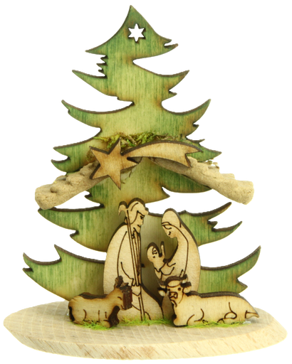 [KGR-07M05] Hl. Familie auf Sockel mit Tanne - color (7x8cm)